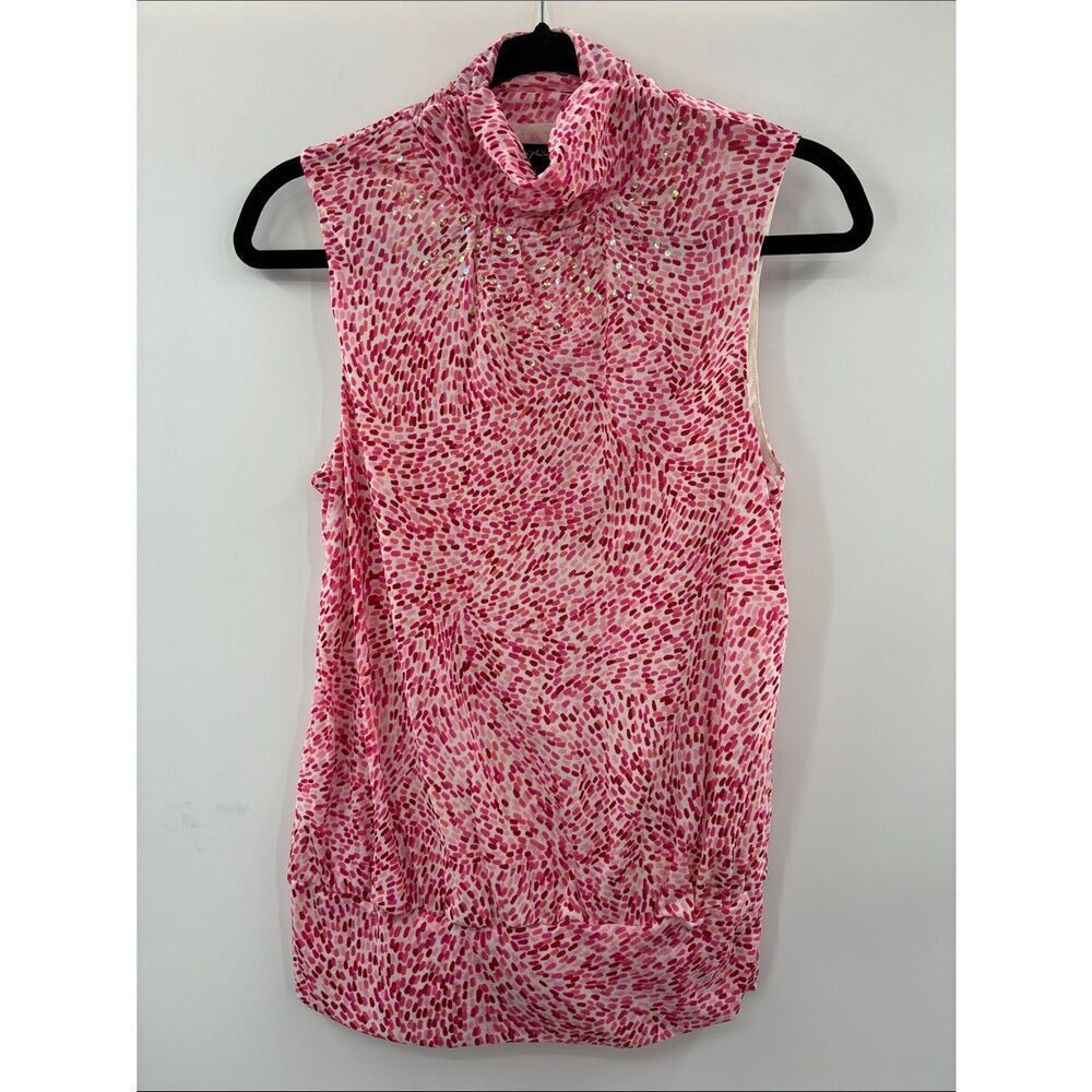 3For$20 Joseph Pink Multi-Spot Sleeveless Turtleneck Top size:M